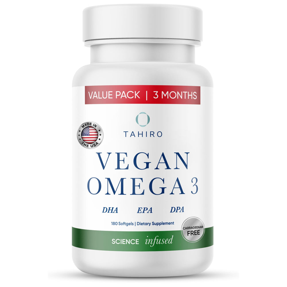 TAHIRO Vegan Omega-3 Softgels bottle front 1000mg