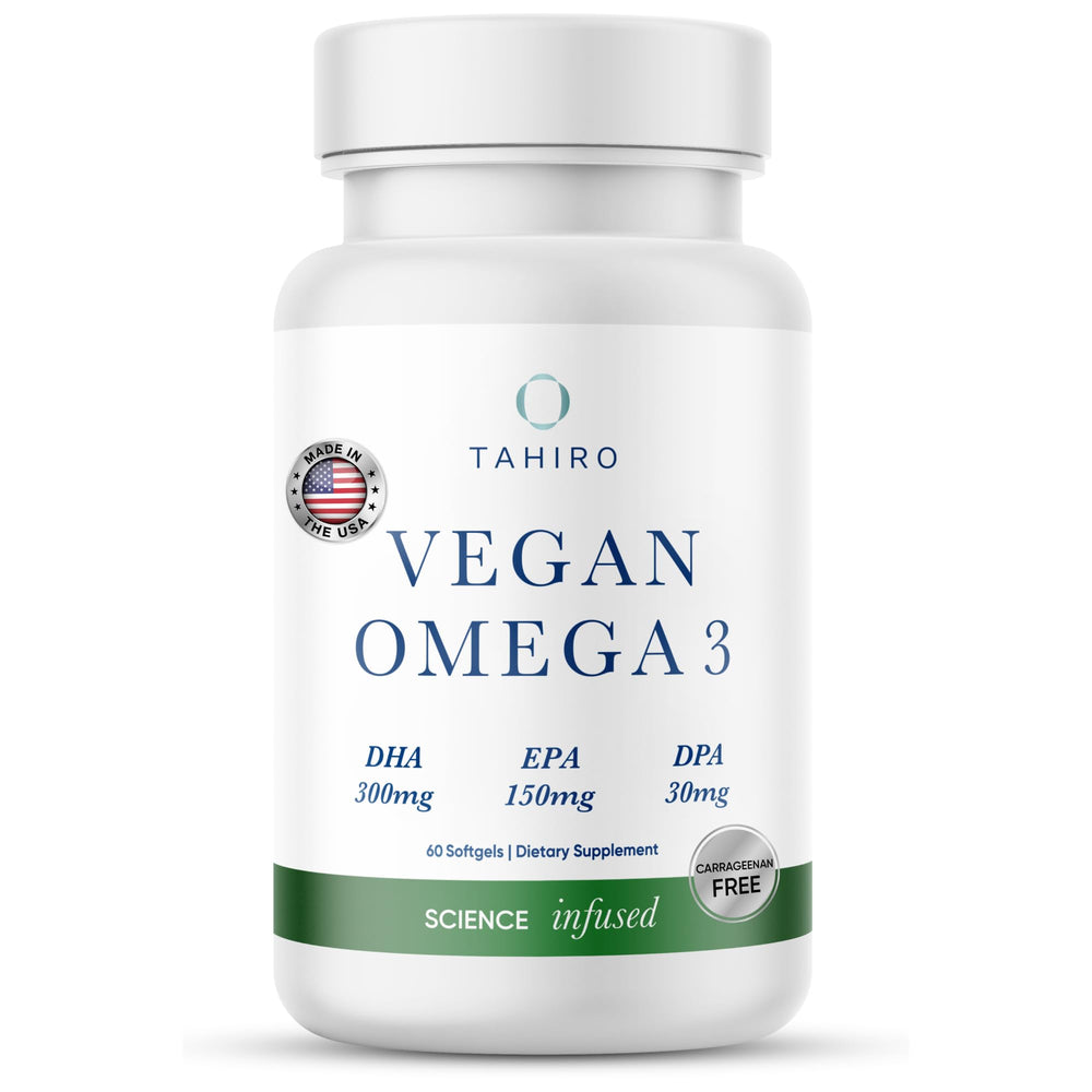 TAHIRO Vegan Omega-3 Softgels bottle on white background