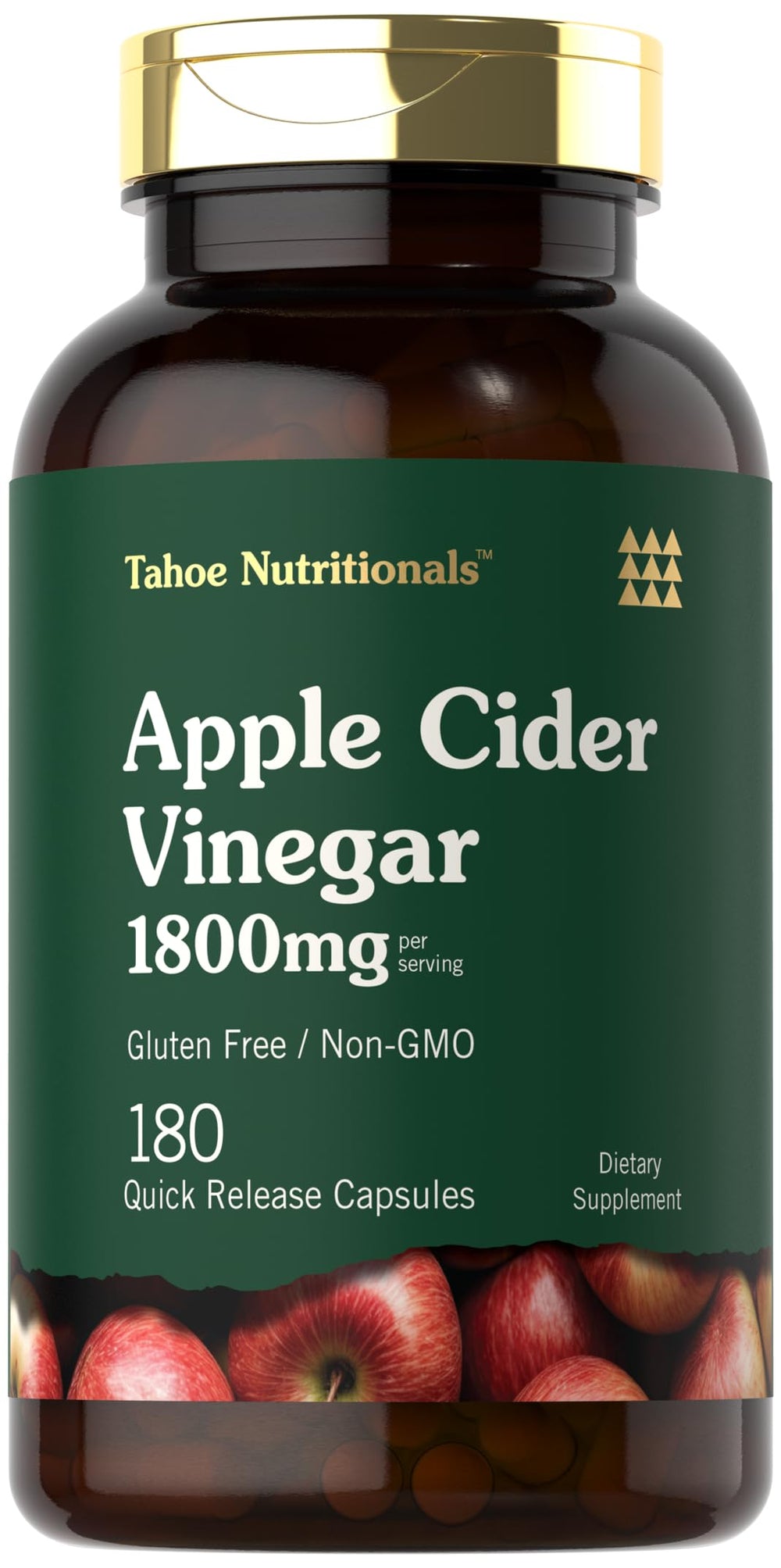 Front view of Tahoe Nutritionals Apple Cider Vinegar Capsules bottle