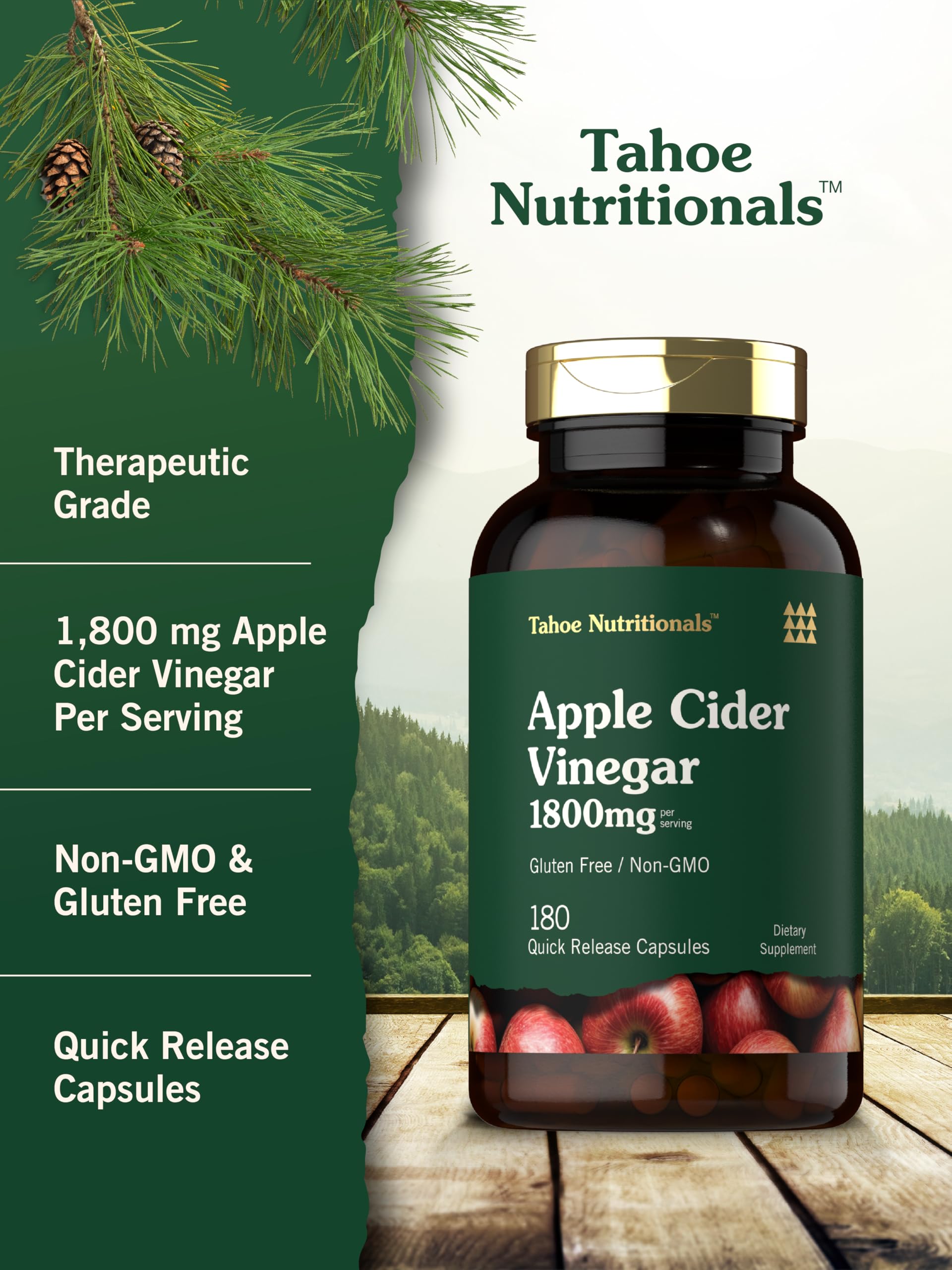 Tahoe Nutritionals Apple Cider Vinegar capsules label showing ingredients