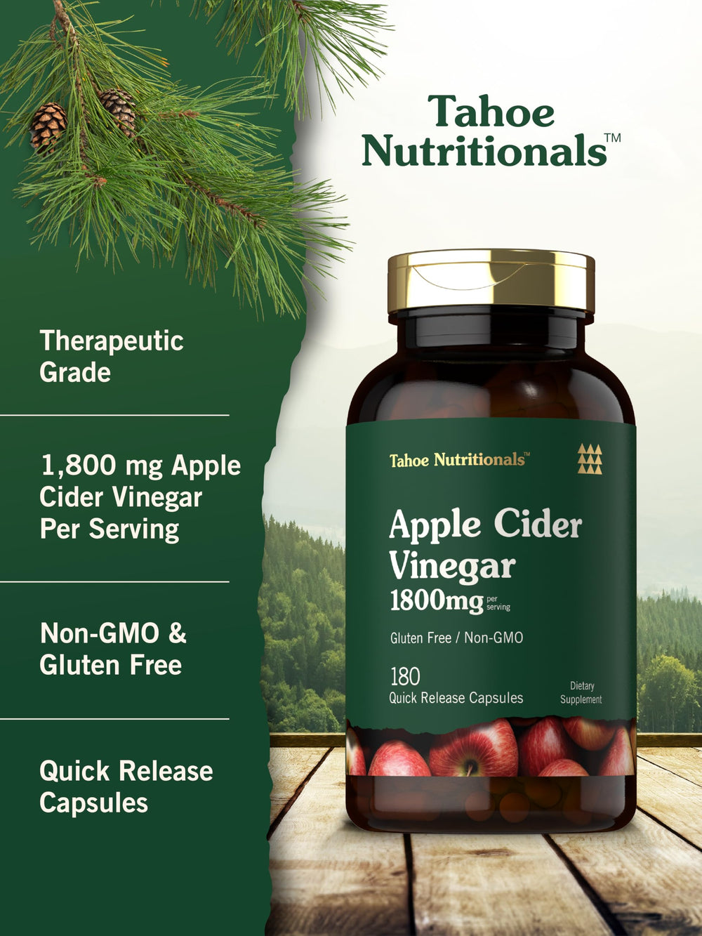 Tahoe Nutritionals Apple Cider Vinegar capsules label showing ingredients