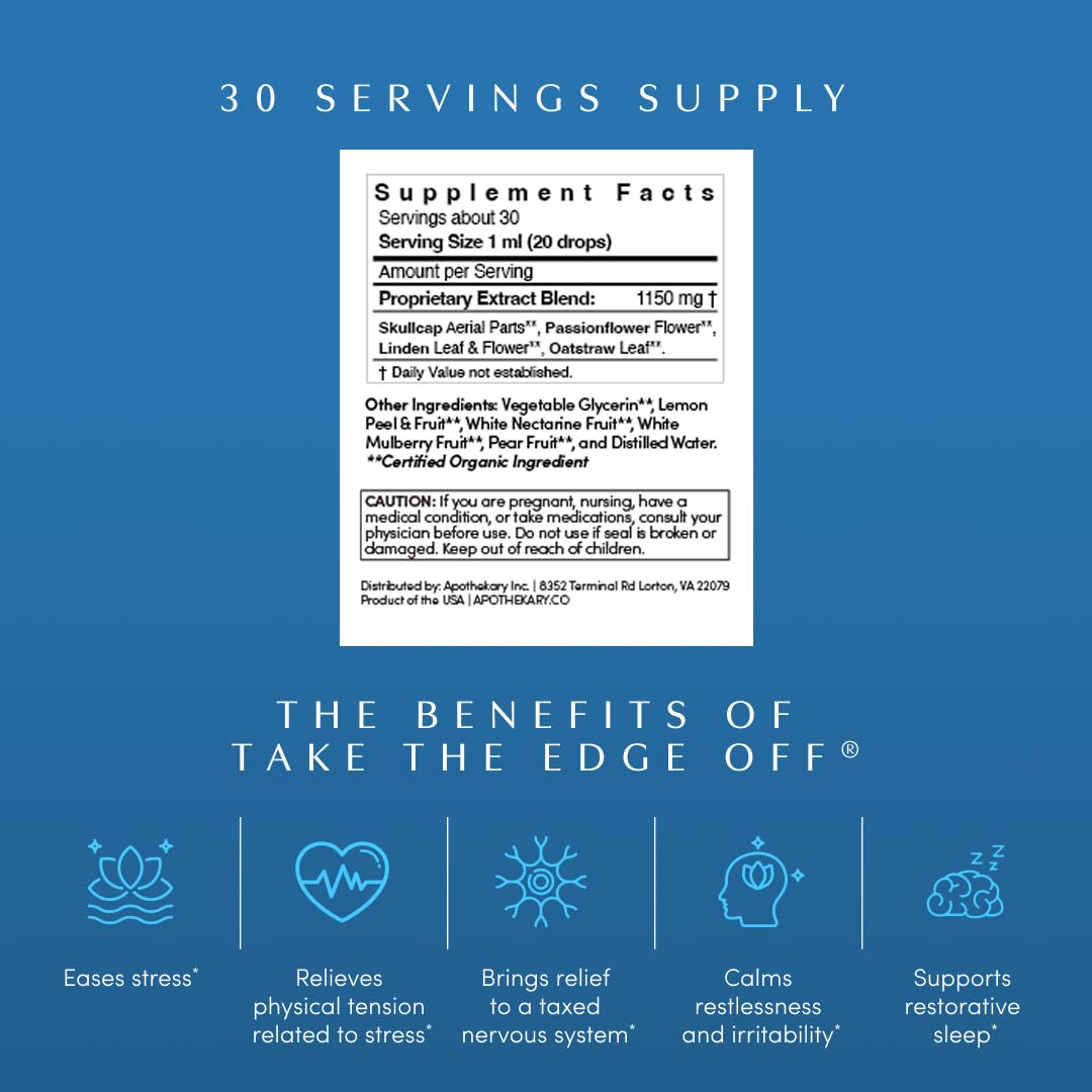 Front label of Apothékary Take The Edge Off bottle