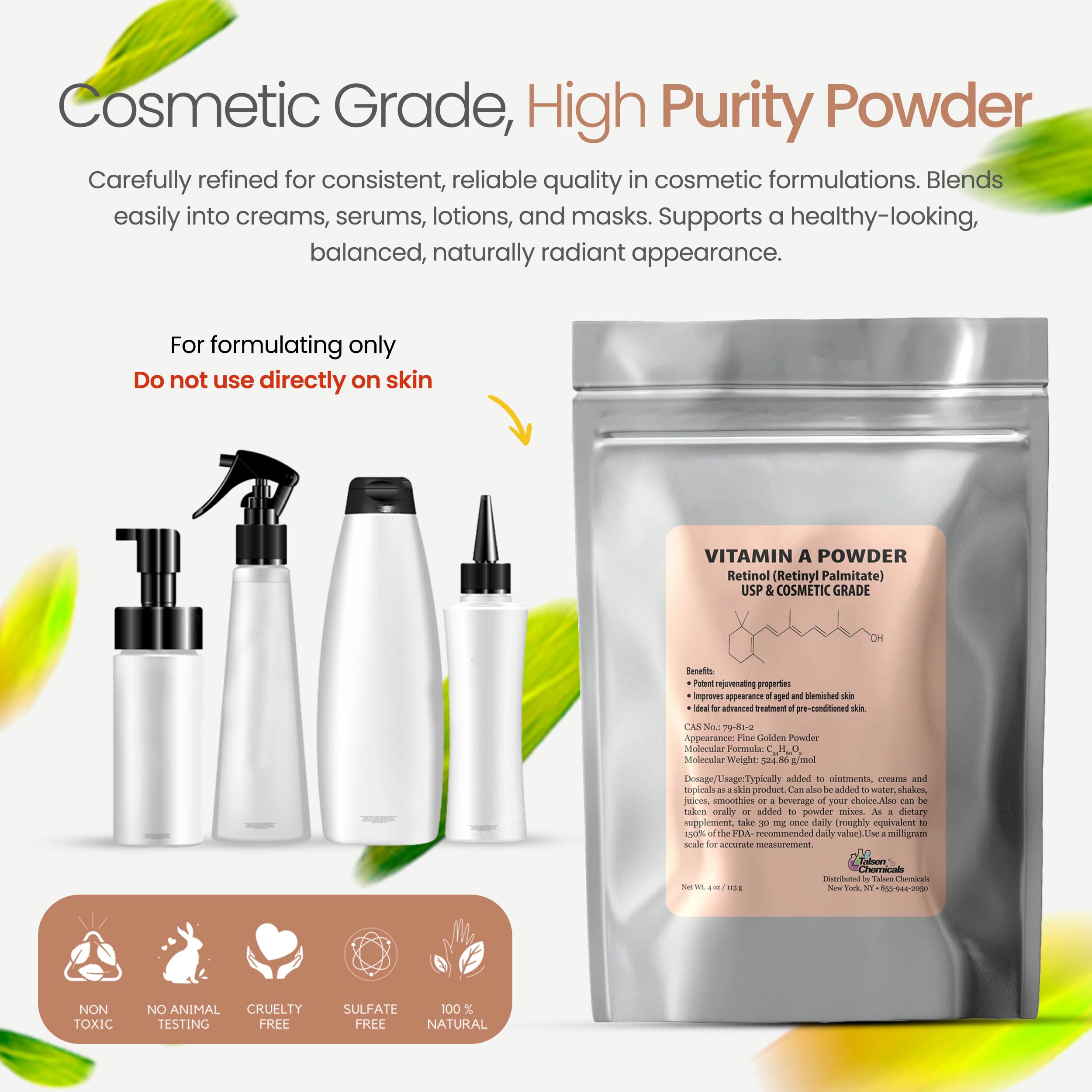 Packaging of Talsen Vitamin A powder in a protective jar