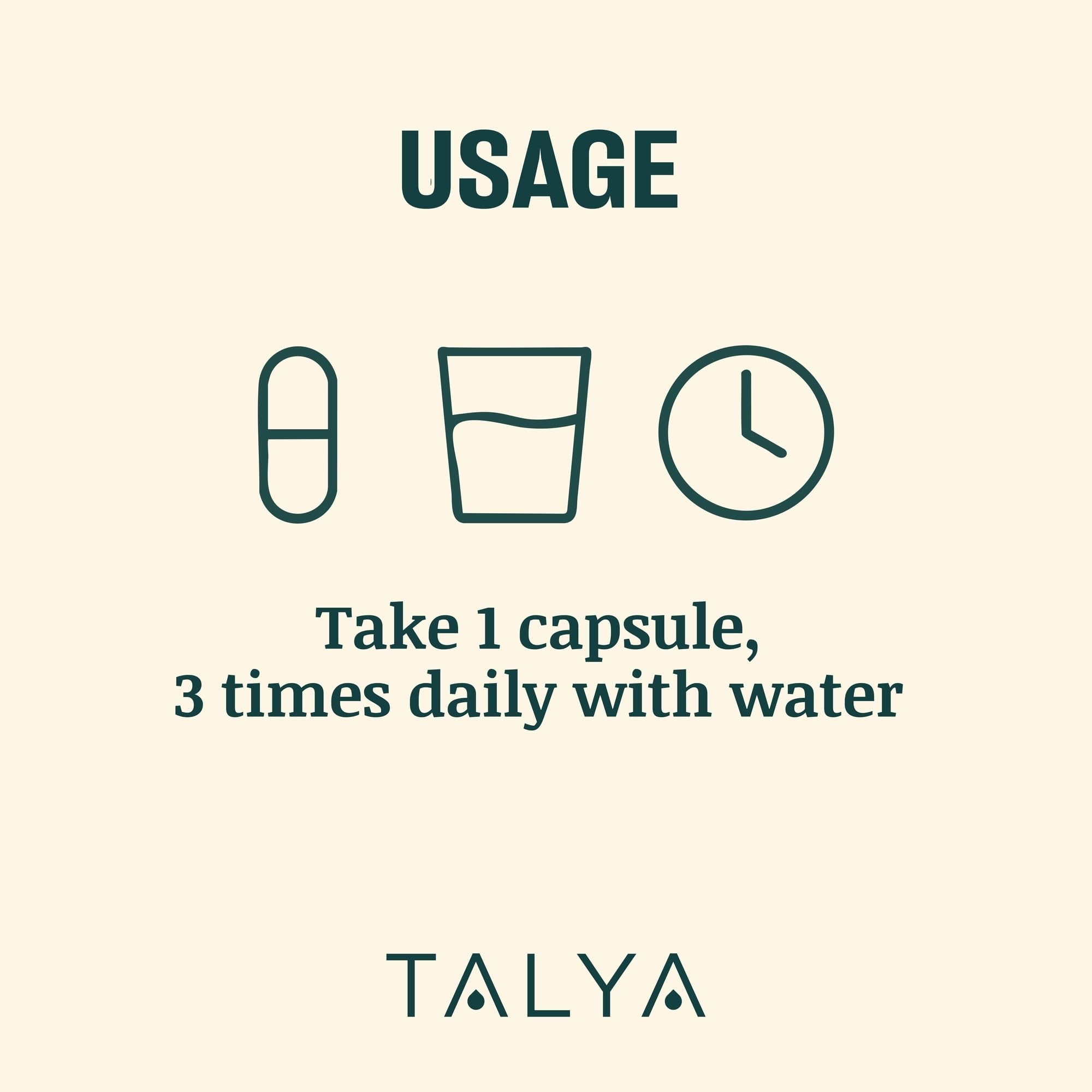 Talya Relax bottle with 60 capsules and label detail