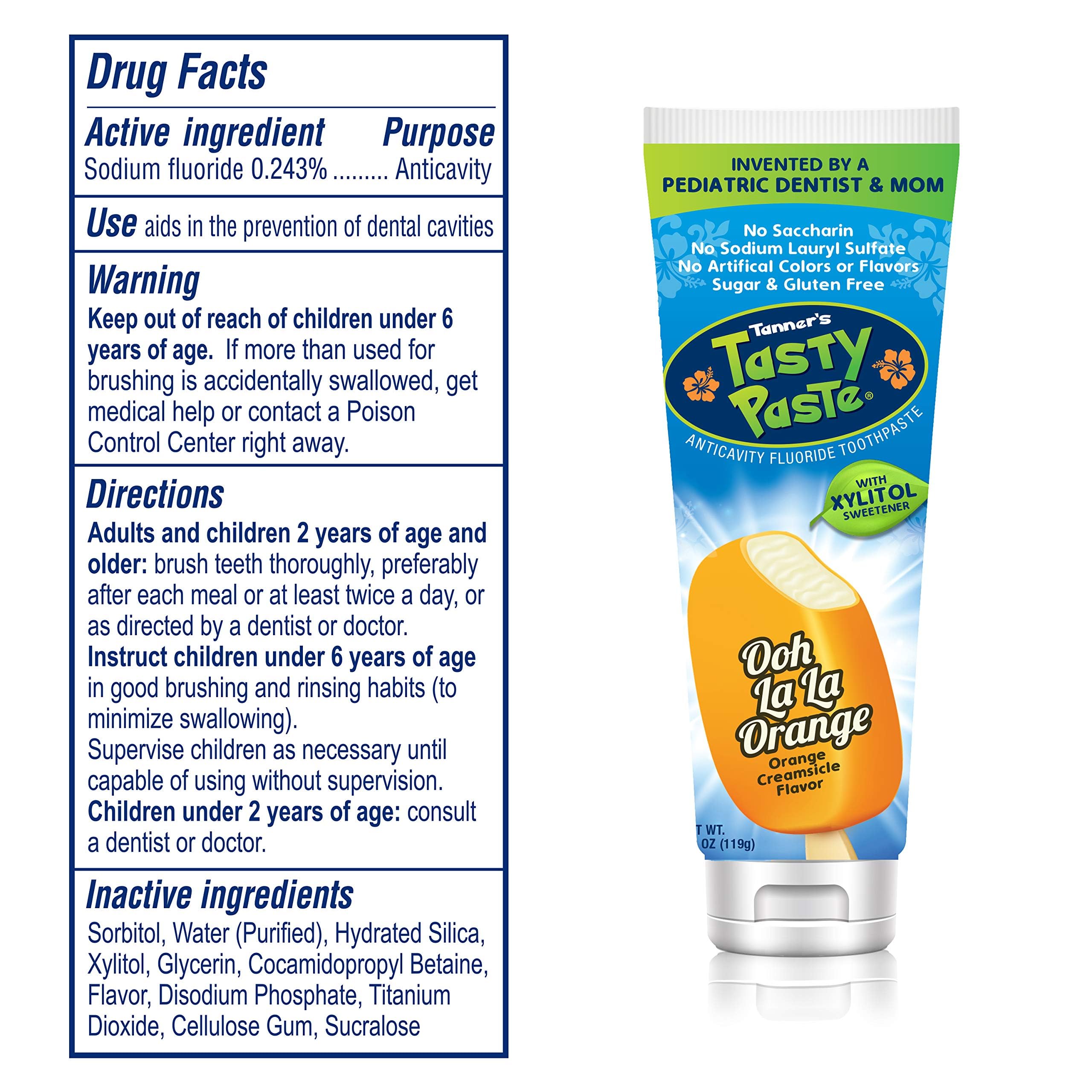 Tanner's Tasty Paste orange toothpaste packaging