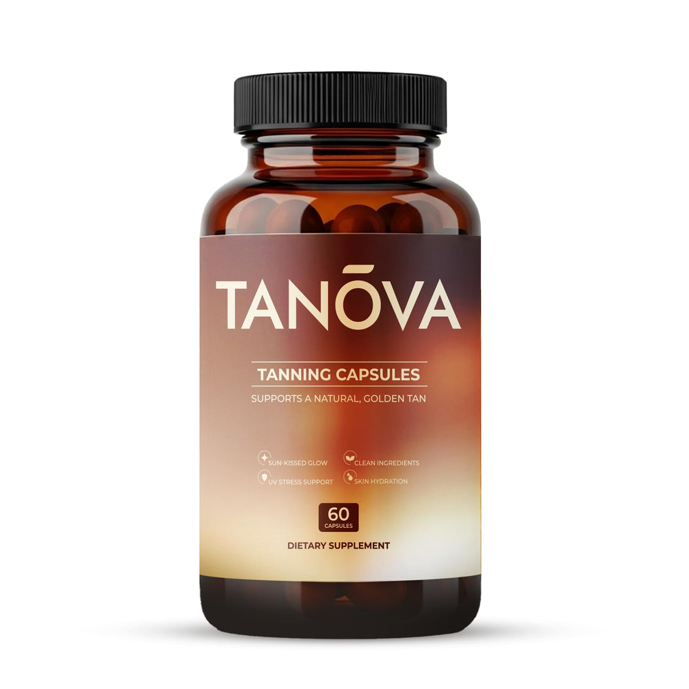 Tanova Tanning Pills bottle – front view.