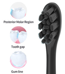 Tapered bristles reach between teeth on Moon replacement heads