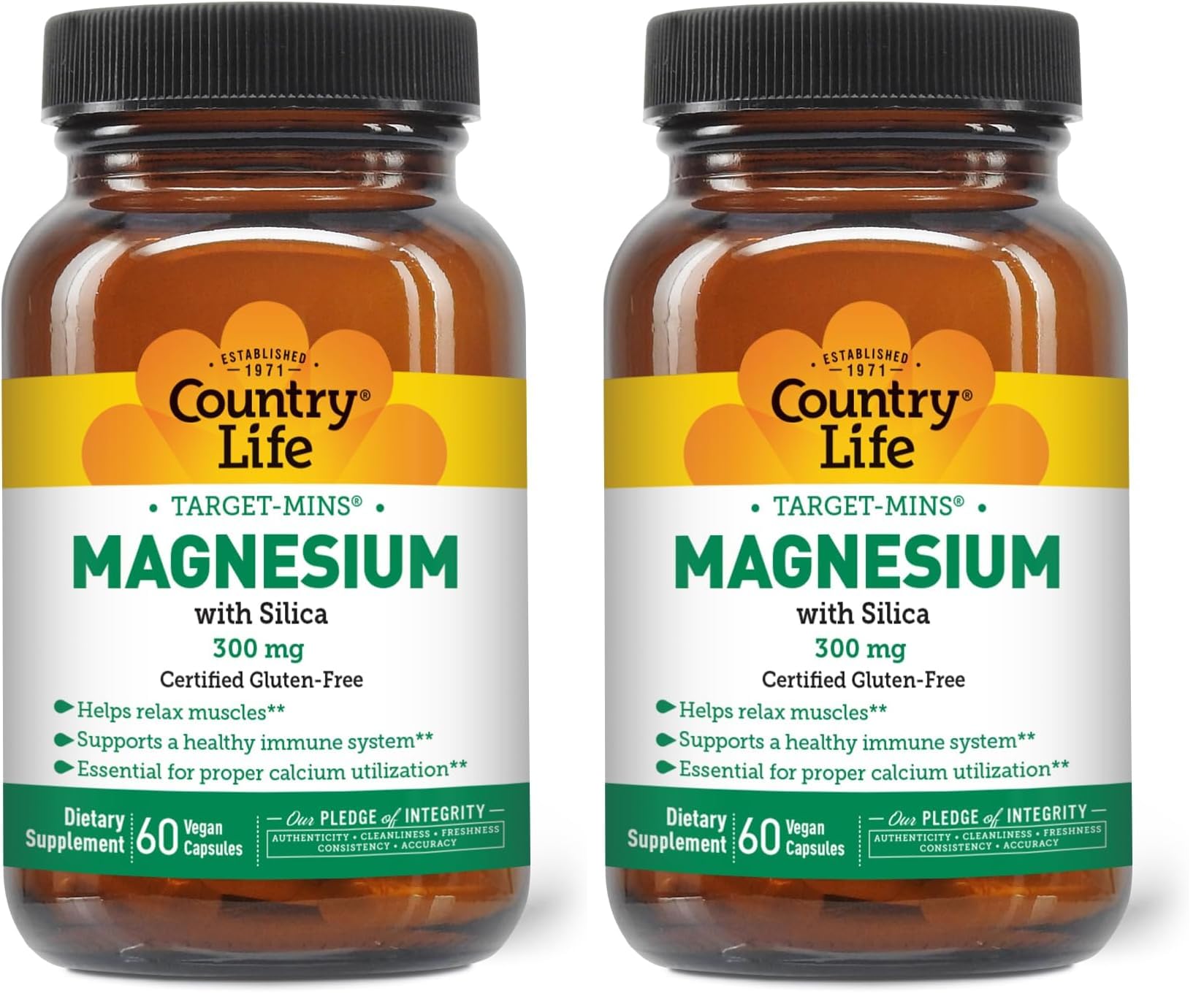 Target-Mins Magnesium with Silica 300mg bottle front view, 60 vegan capsules