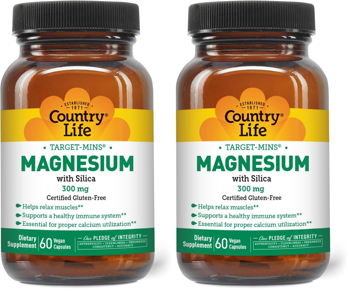 Target-Mins Magnesium with Silica 300mg bottle front view, 60 vegan capsules