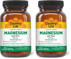 Target-Mins Magnesium with Silica 300mg bottle front view, 60 vegan capsules