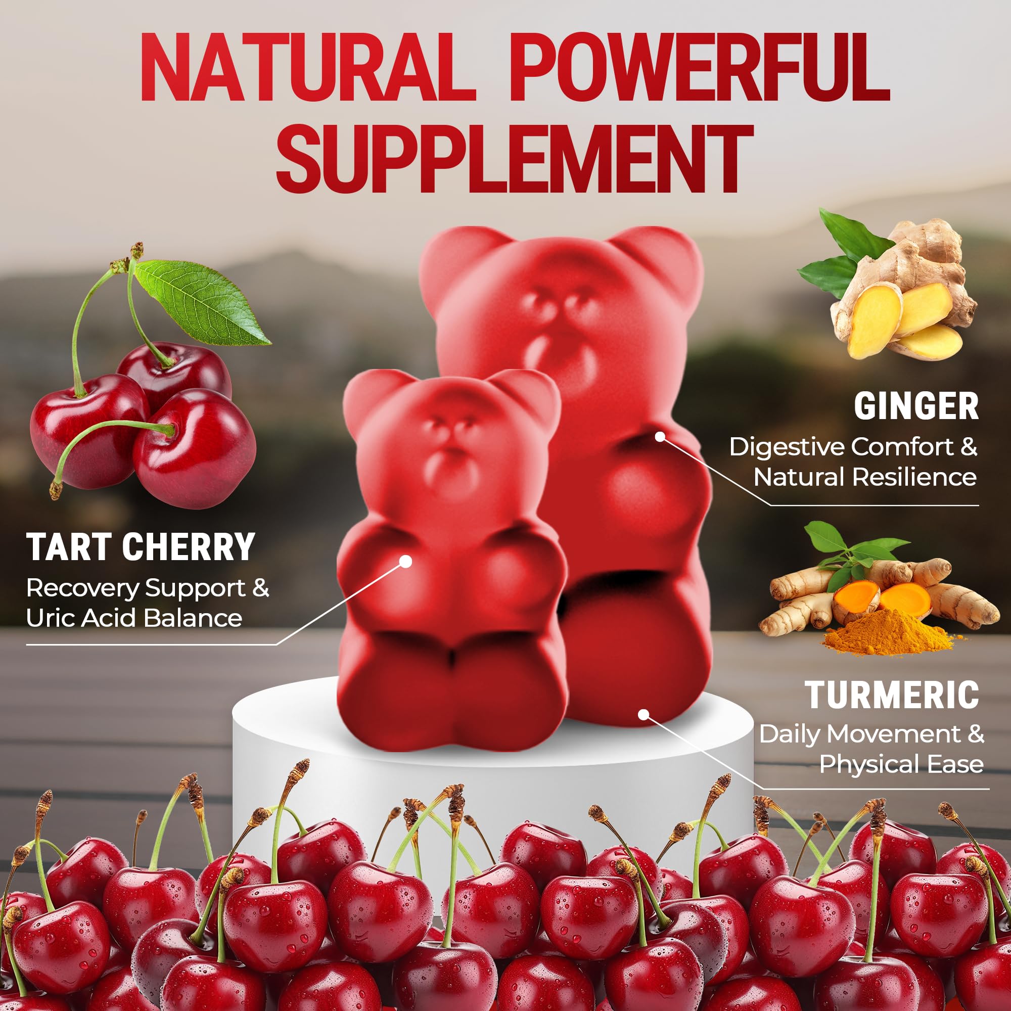 Ingredients: tart cherry, turmeric, and ginger