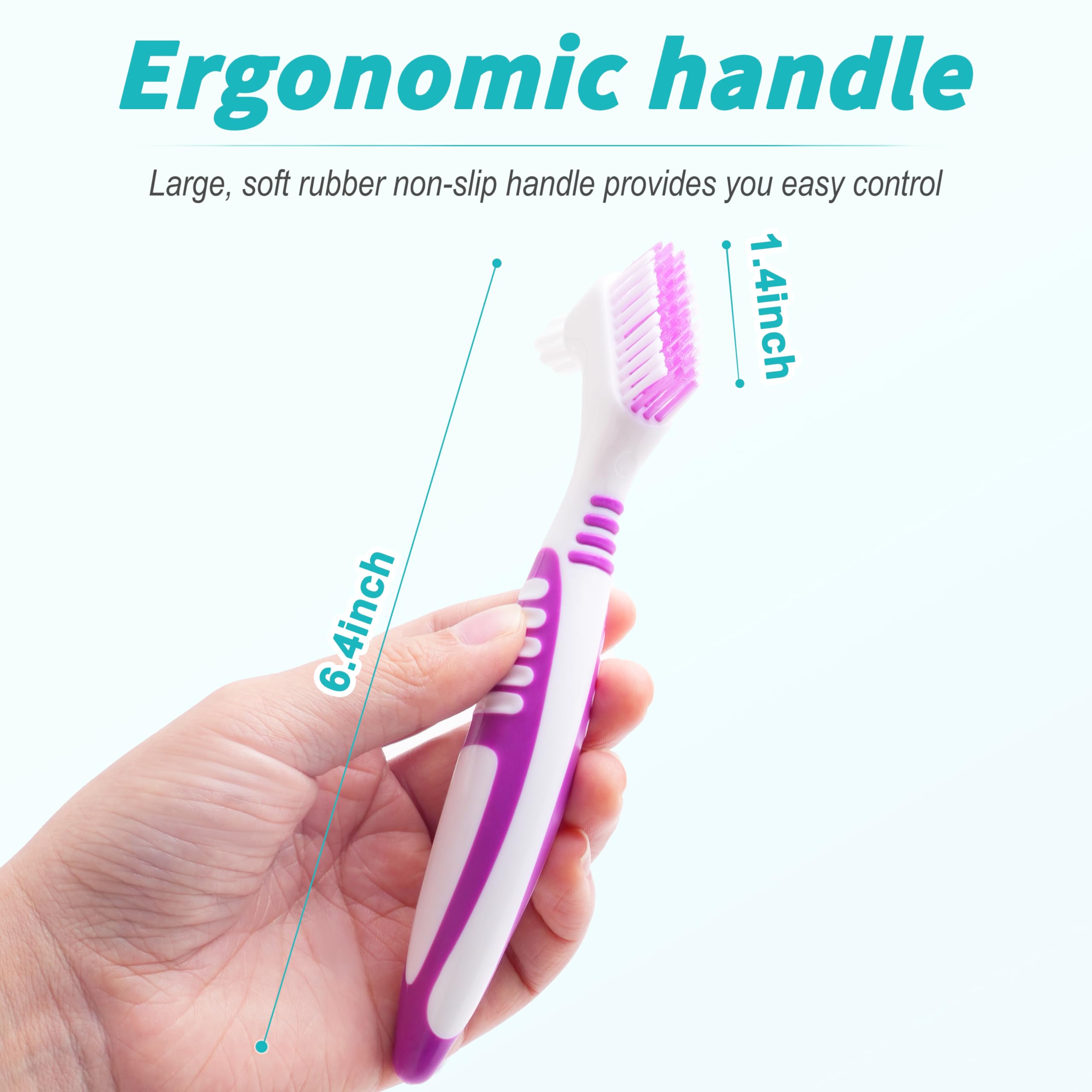 Denture brush set shown in four colors