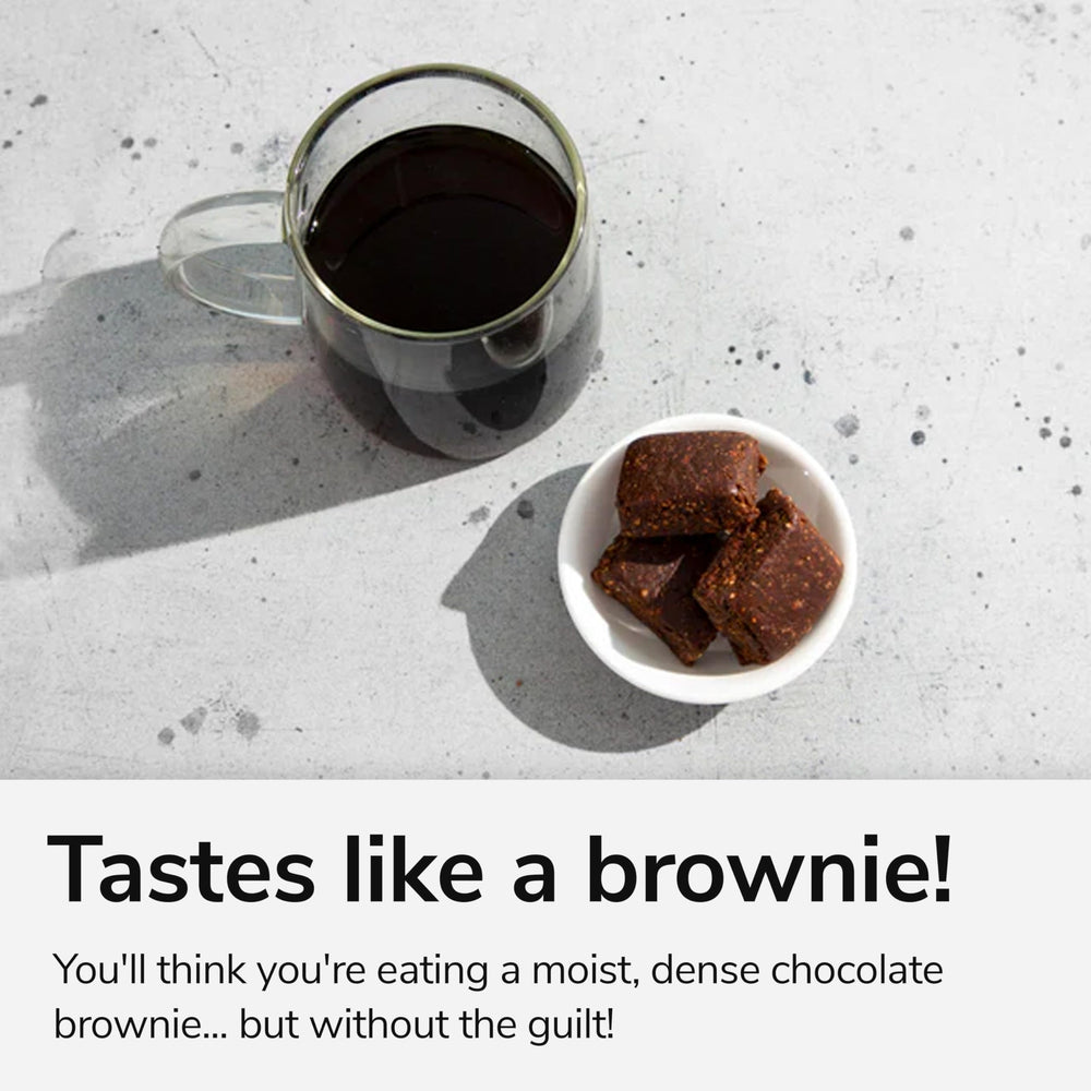 Moist, chocolate brownie-flavored bite