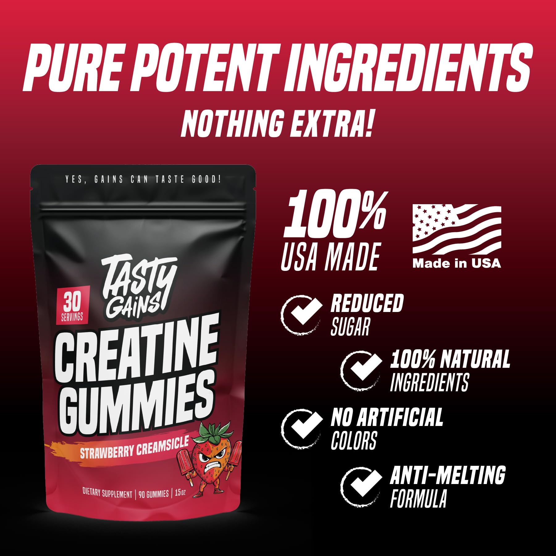 Gummy with nutrition information highlighting 1g creatine monohydrate