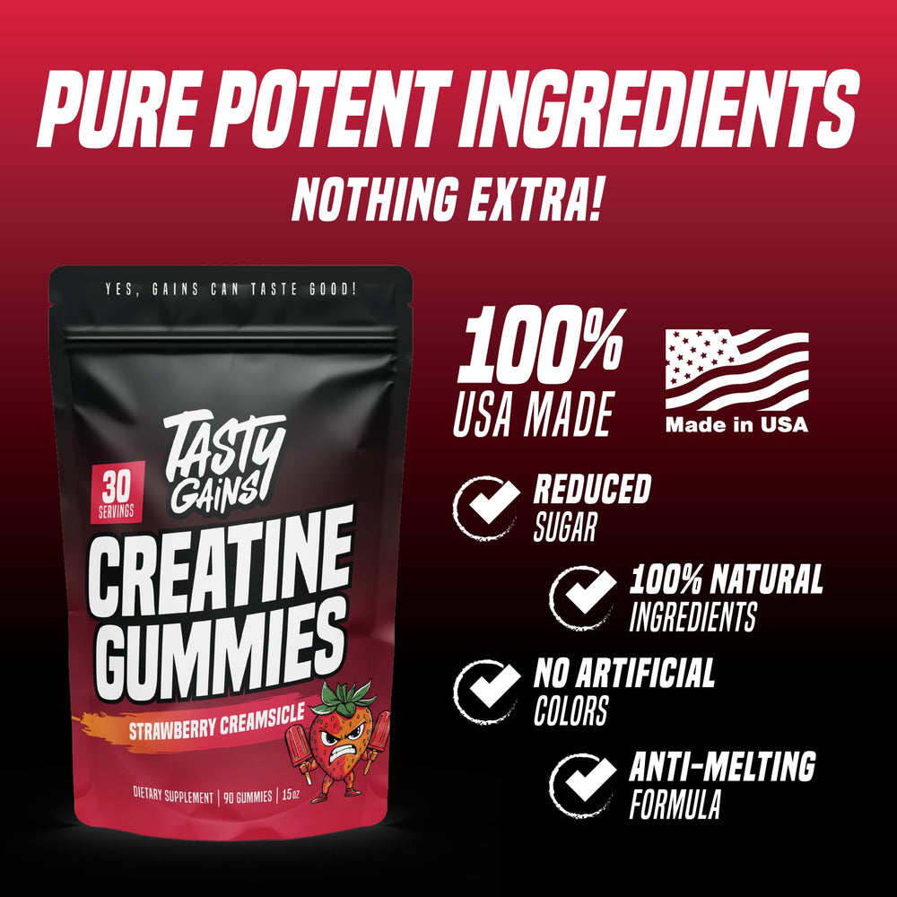 Gummy with nutrition information highlighting 1g creatine monohydrate