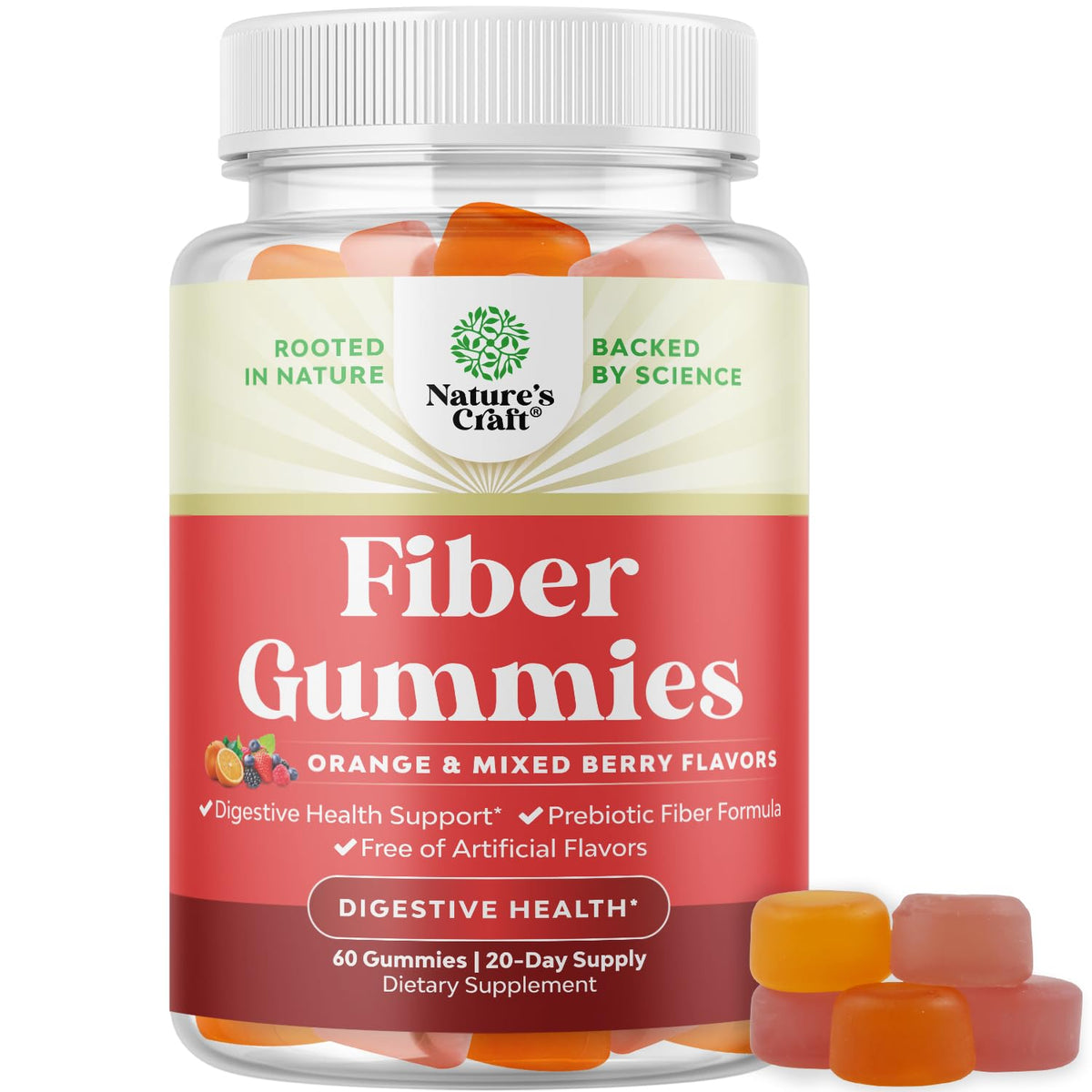 Bottle of Tasty Prebiotic Fiber Gummies for adults