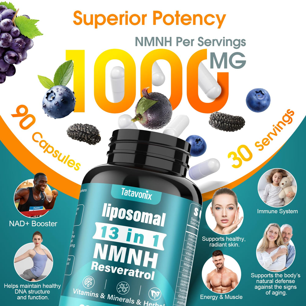 Tatavonix NMNH capsules close-up emphasizes high potency 1000 mg per serving.
