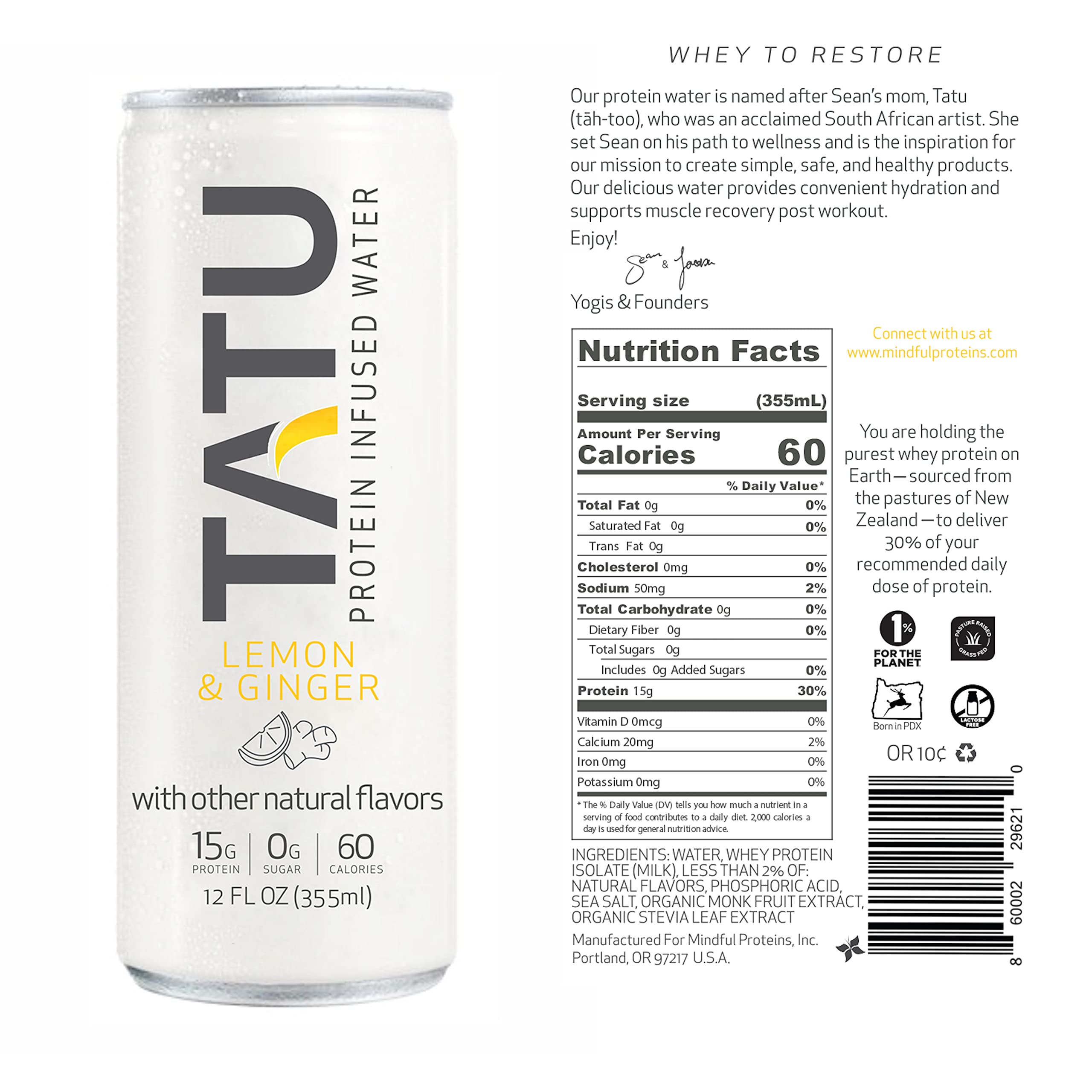 Lemon Ginger flavor bottle of TATU protein water