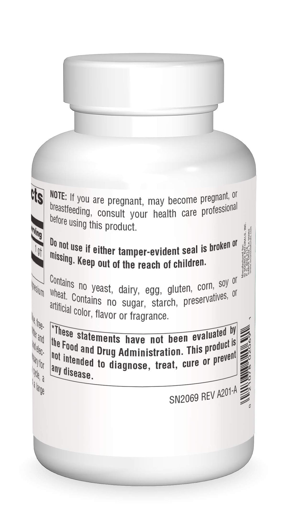 Close-up of Taurine 1000mg label by Source Naturals