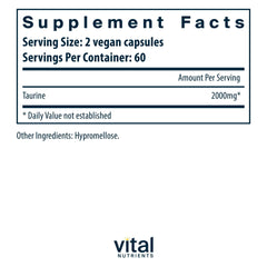 Taurine 1000mg vegan detox bottle label close-up