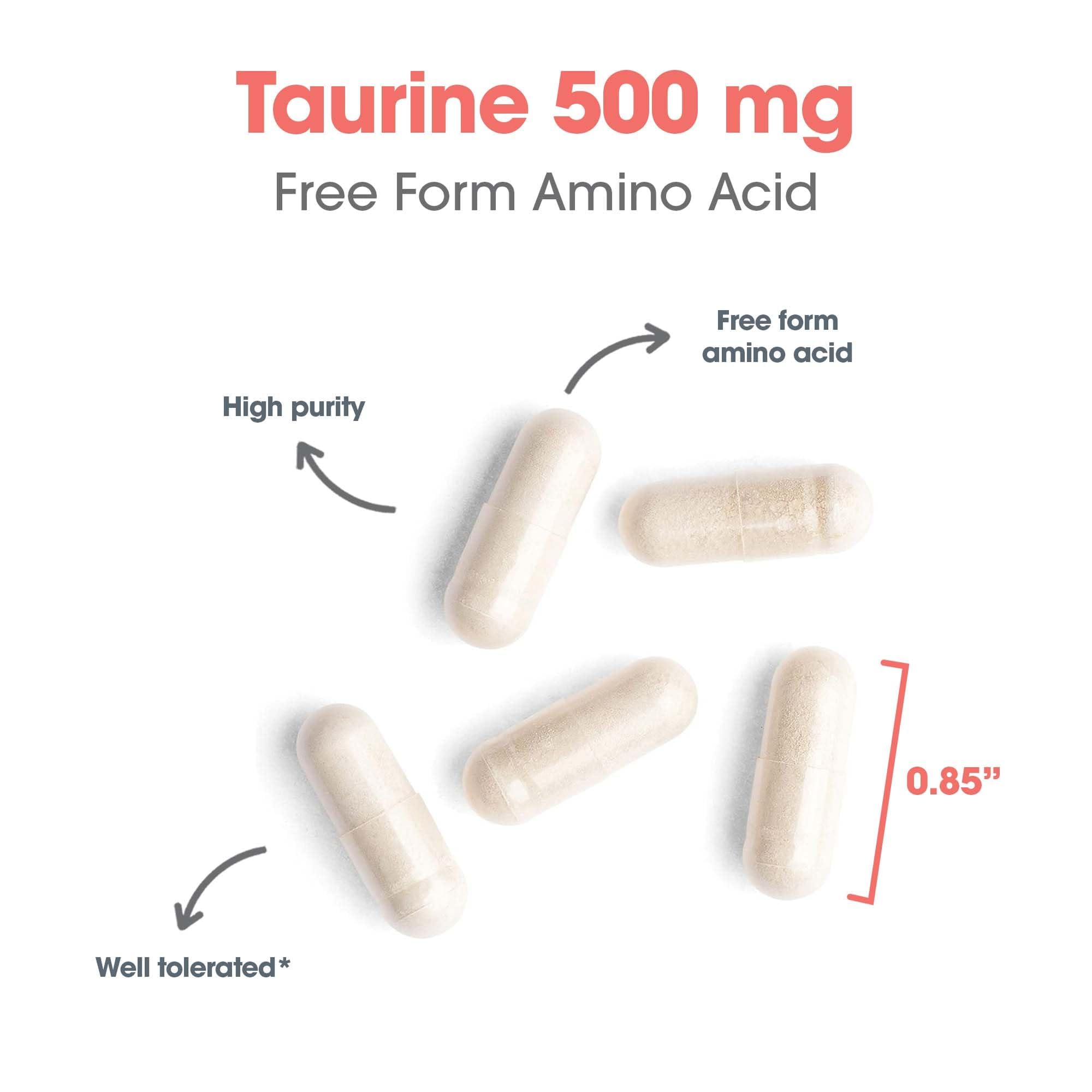 Nutrition facts label of Taurine 500mg ARG