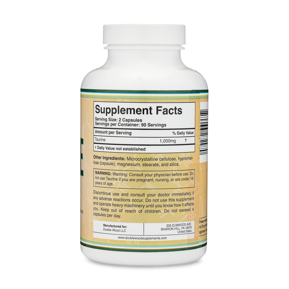 Supplement facts panel highlighting taurine content