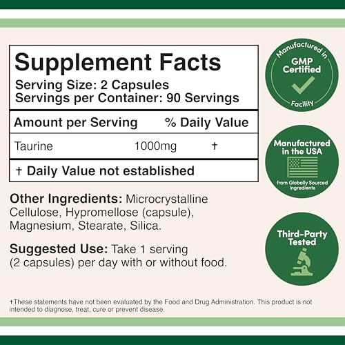 Label showing 1000mg Taurine per serving