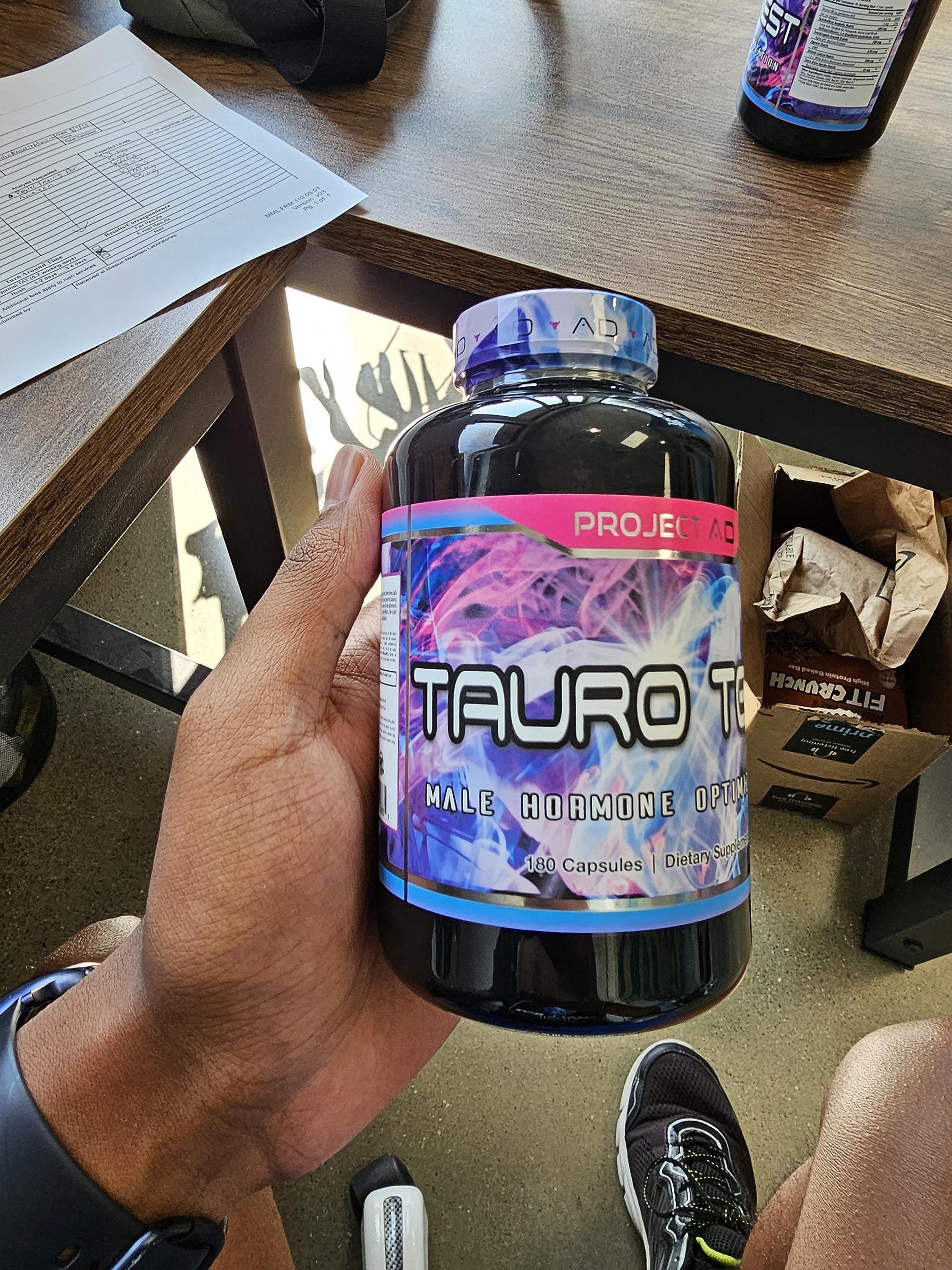 Athlete taking TauroTest before workout