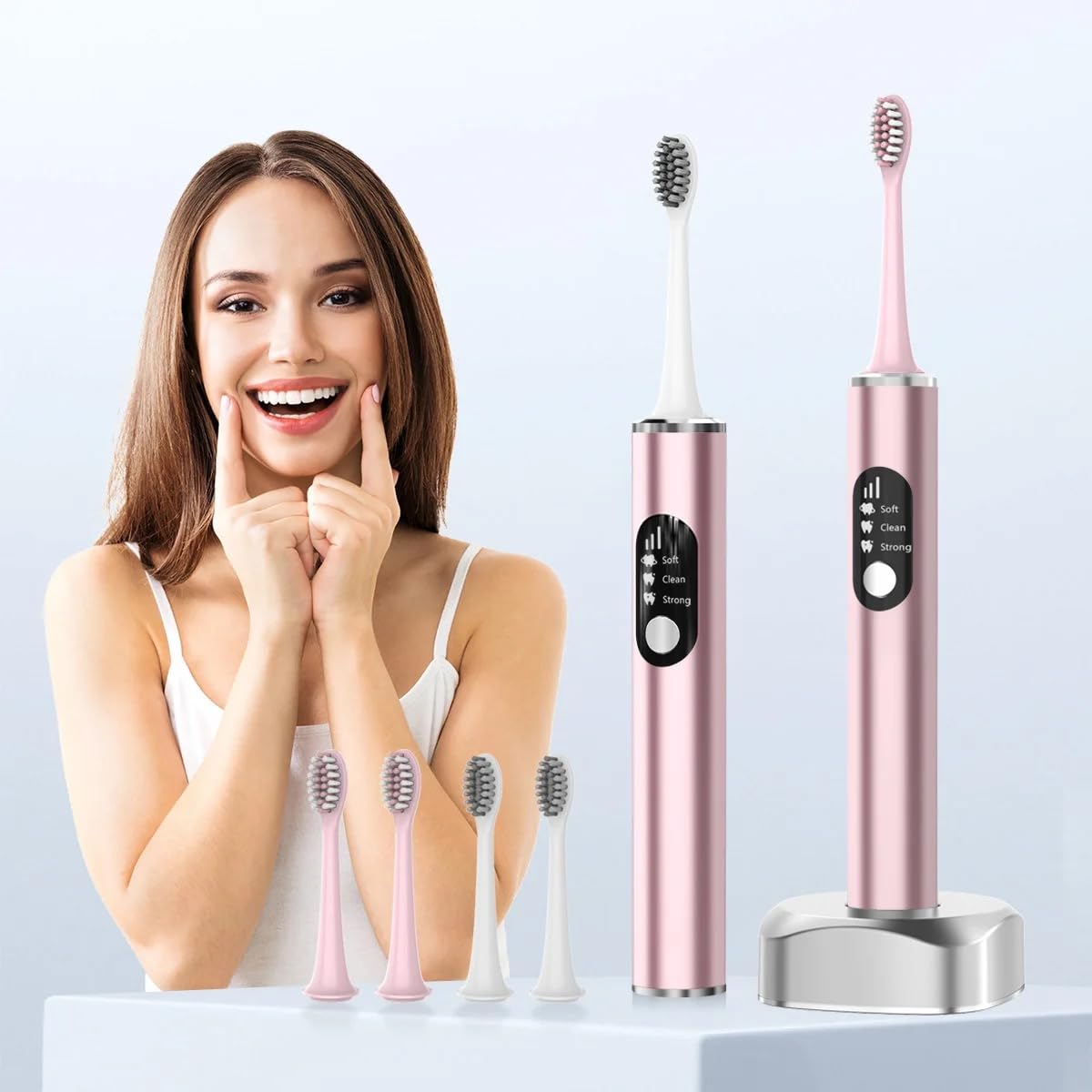 Taylor Products Luxury Aluminum Wireless Sonic Toothbrush in pink - front view