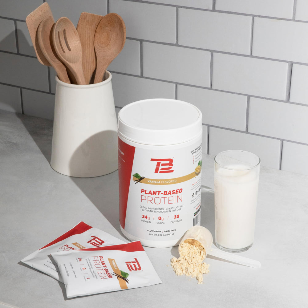 Pack of 12 containers of TB12 vanilla protein powder