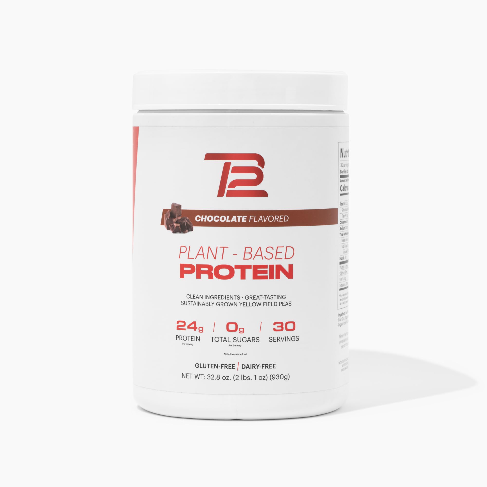 TB12 Plant Based Protein Powder Chocolate flavor tub front