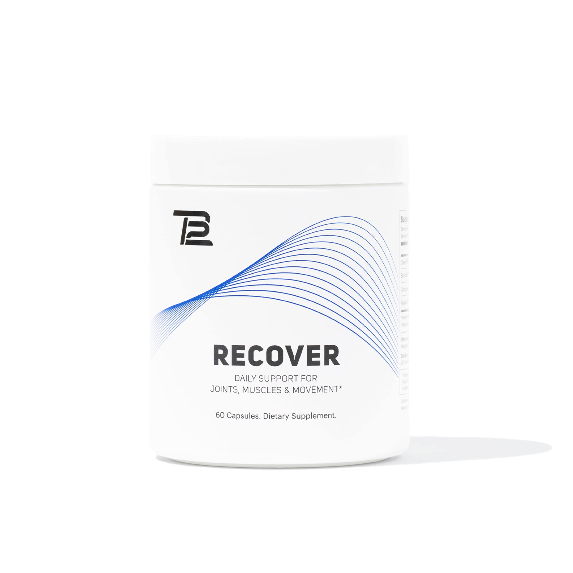 TB12 Recover bottle with label and capsules on white background
