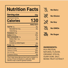 Nutrition label showing 24g vegan pea protein per serving