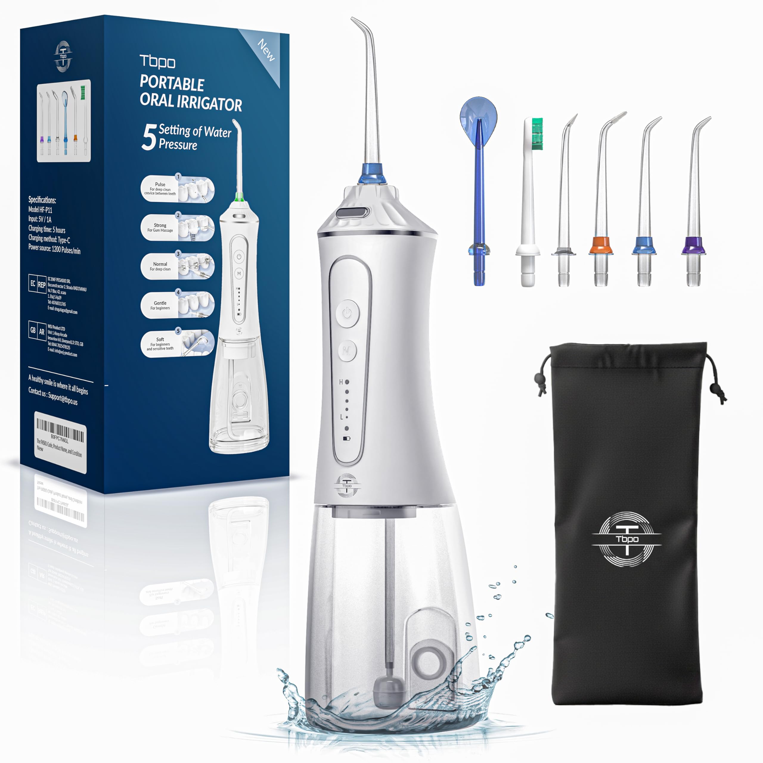 TBPO Water Dental Flosser cordless device with 300ML tank
