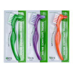 Front view of TCS Fresh Soft Bristle Denture Brush 3-pack