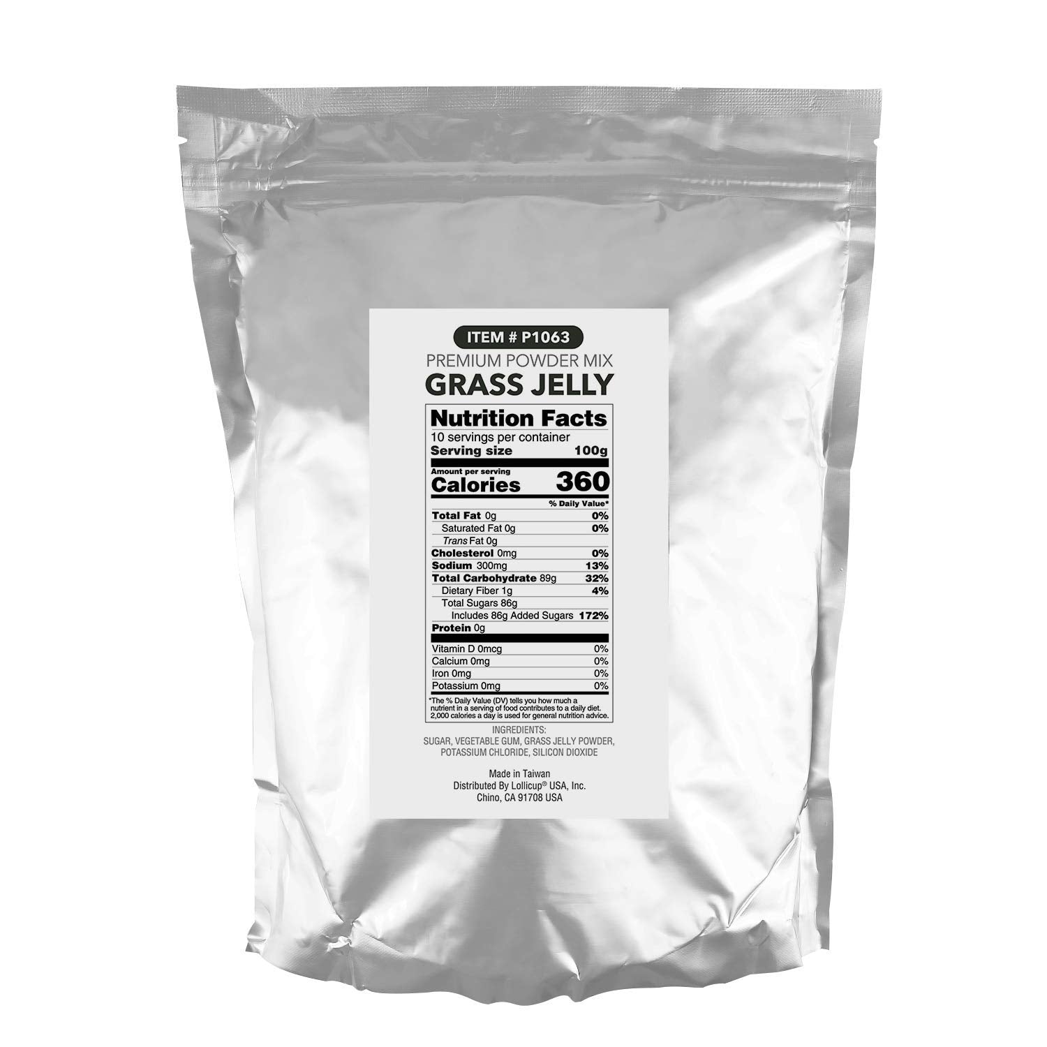 Back label with ingredients on Tea Zone Grass Jelly Powder bag