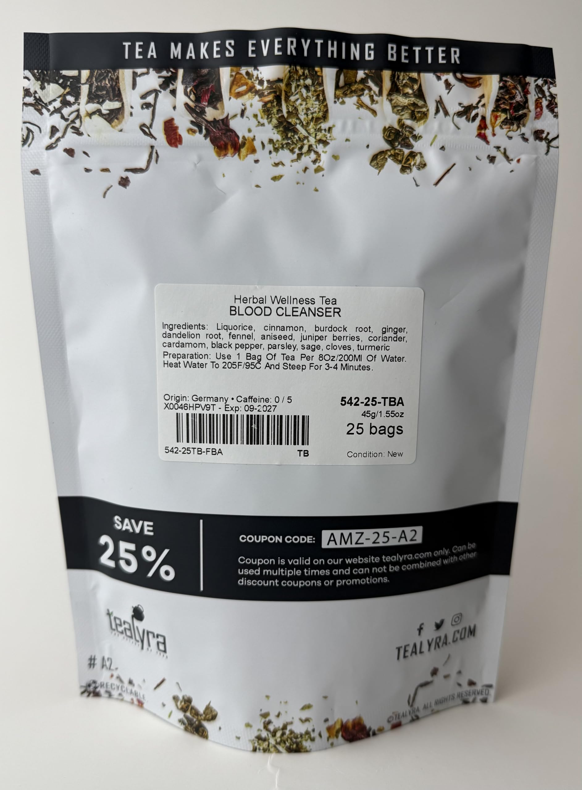 Front label of Tealyra Blood Cleanser Tea