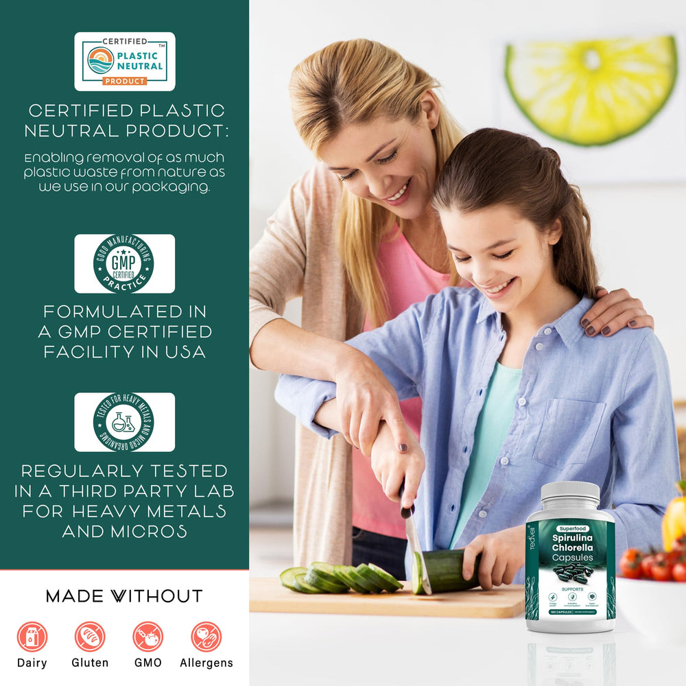 Spirulina and chlorella bioavailable powder capsules