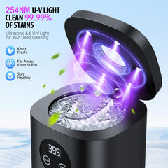Six UV lights illuminating items inside the cleaner