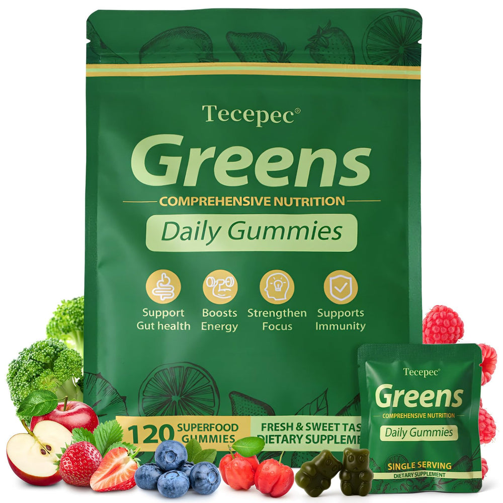 Tecepec Greens Daily Gummies bottle and packaging