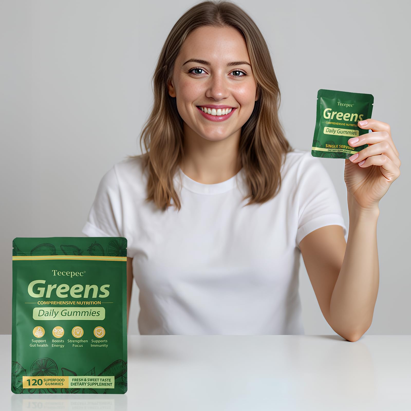 Person taking Tecepec Greens Daily Gummies during activity