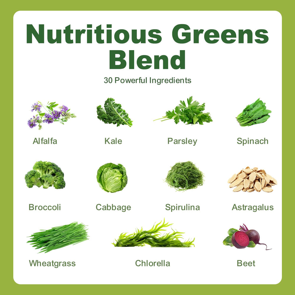 Spirulina and chlorella among greens in the formula