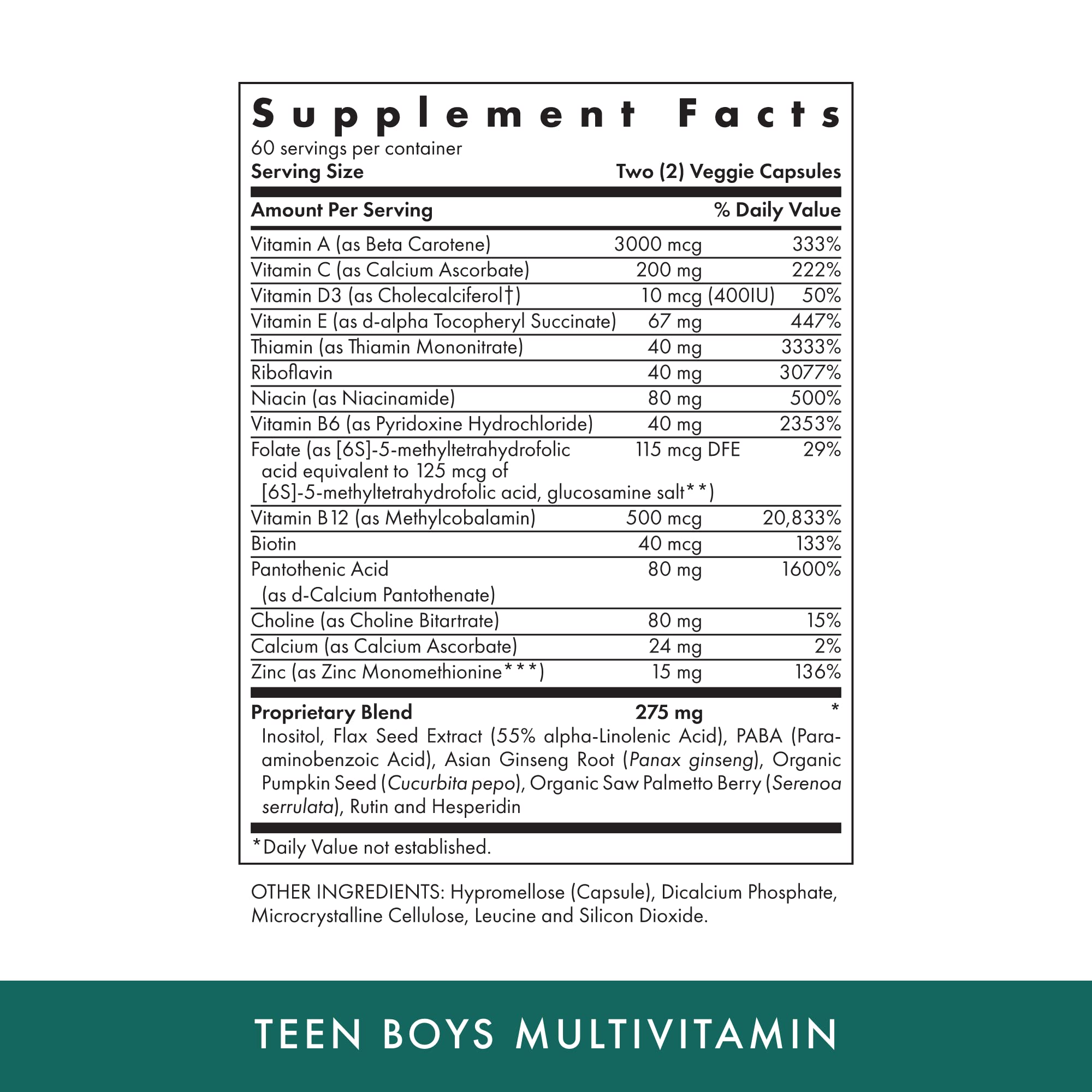 Front view of Teen Boys Daily Multivitamin bottle (120 capsules)