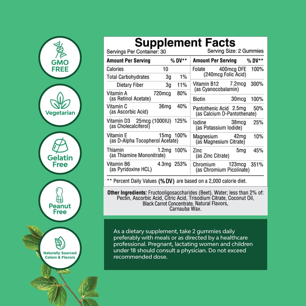 Close-up of teen multivitamin gummies for 12-17 age group