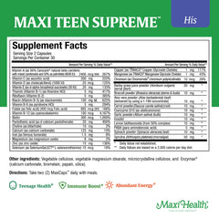 Label on bottle showing 60-count Teen Multivitamin Supreme