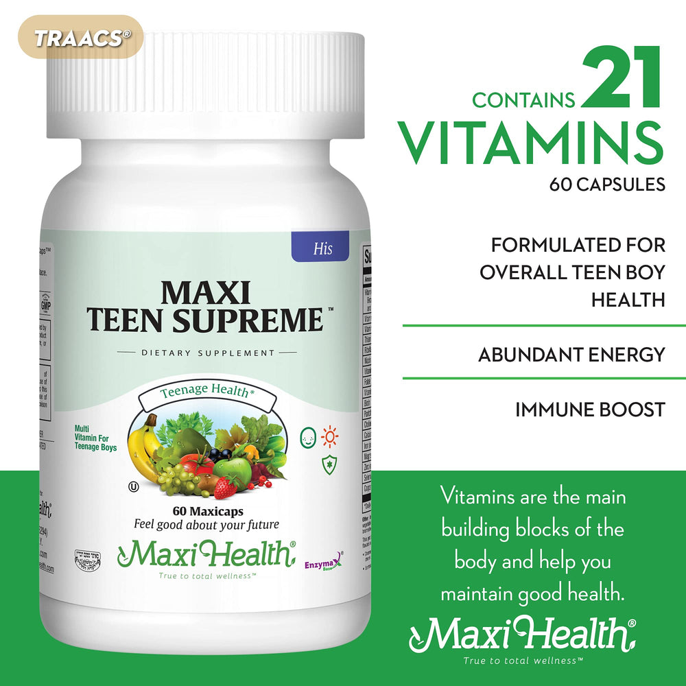 Nutrition facts panel for teen boys multivitamin