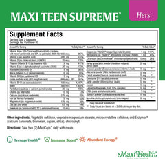Close-up of teen multivitamin ingredients on bottle label