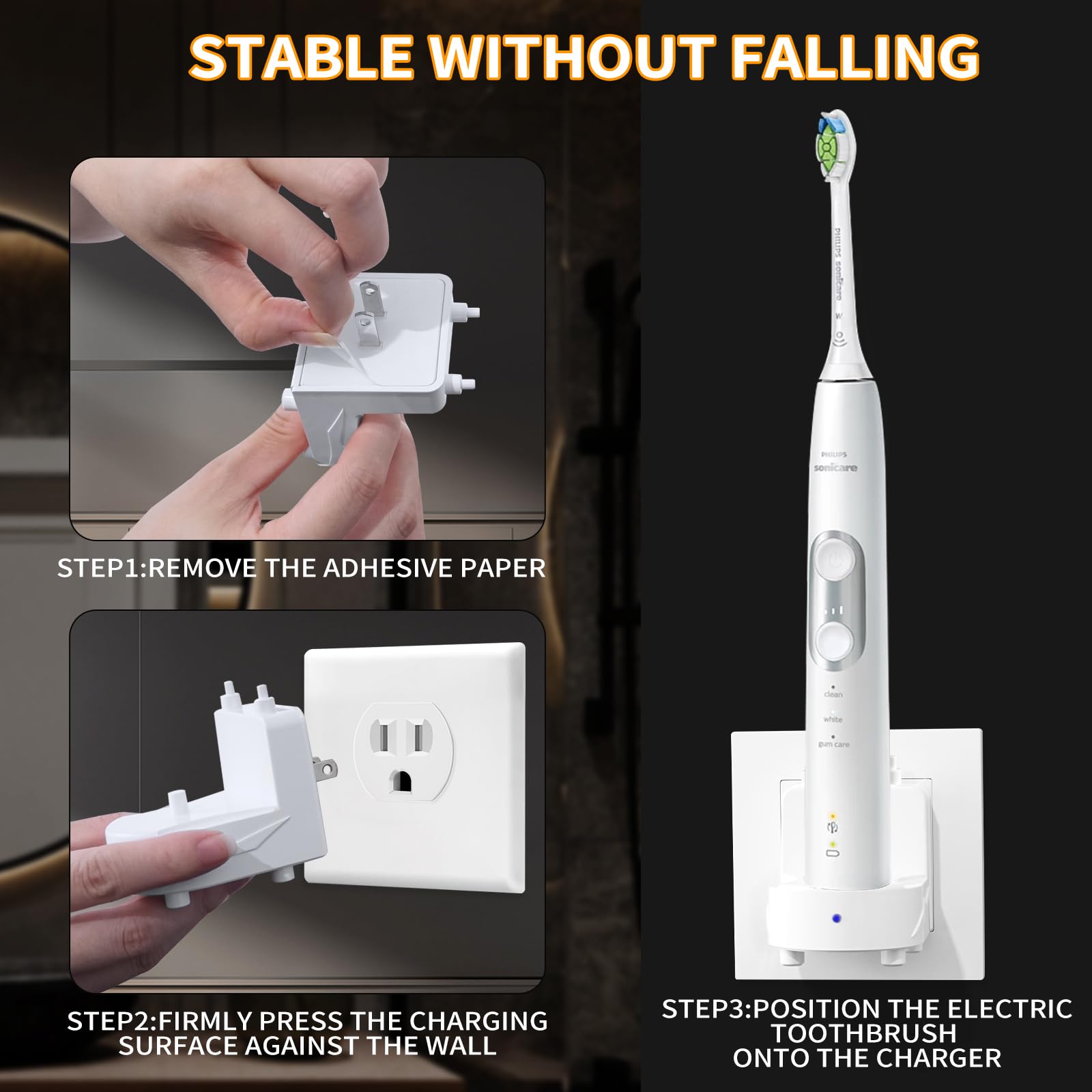 Wall-mounted charger holder with adhesive pad