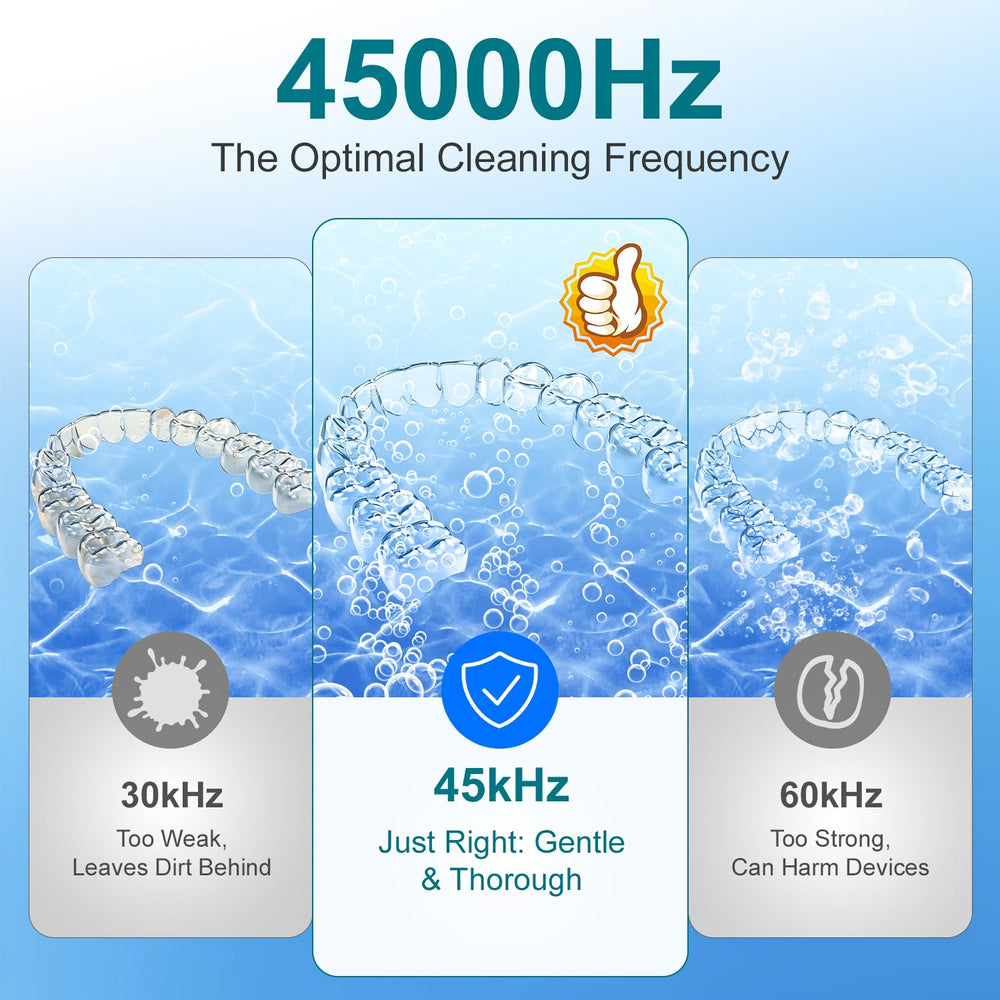 Cleans aligners, braces, mouth guards and jewelry