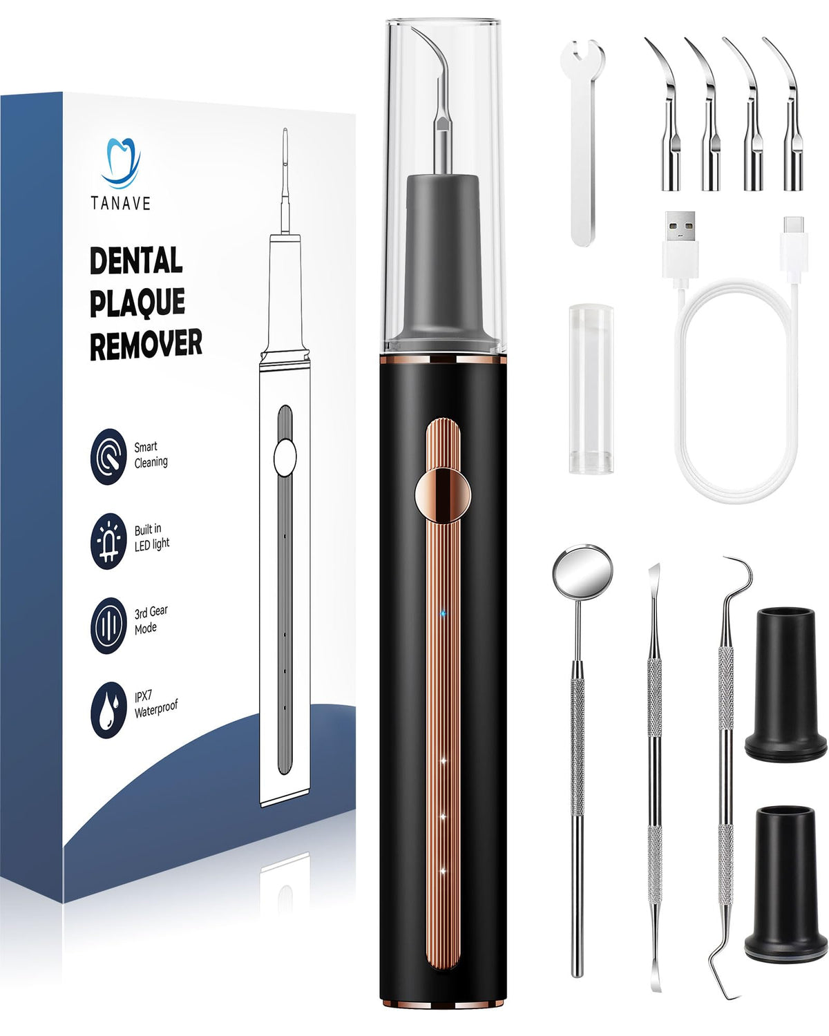 LED-powered teeth cleaning kit with plaque remover